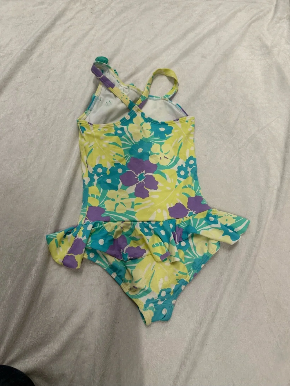 Lands' End Girls Floral One-Piece Swimsuit in Yellow, Teal & Purple